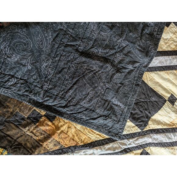 VTG FRENCH BRAID QUILT 1980s-90s Earthtone Ombre Batik Patchwork 67x70" - Picture 11 of 12